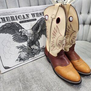 American West Western Boots Men’s Size 10D Tan Brown White w Box